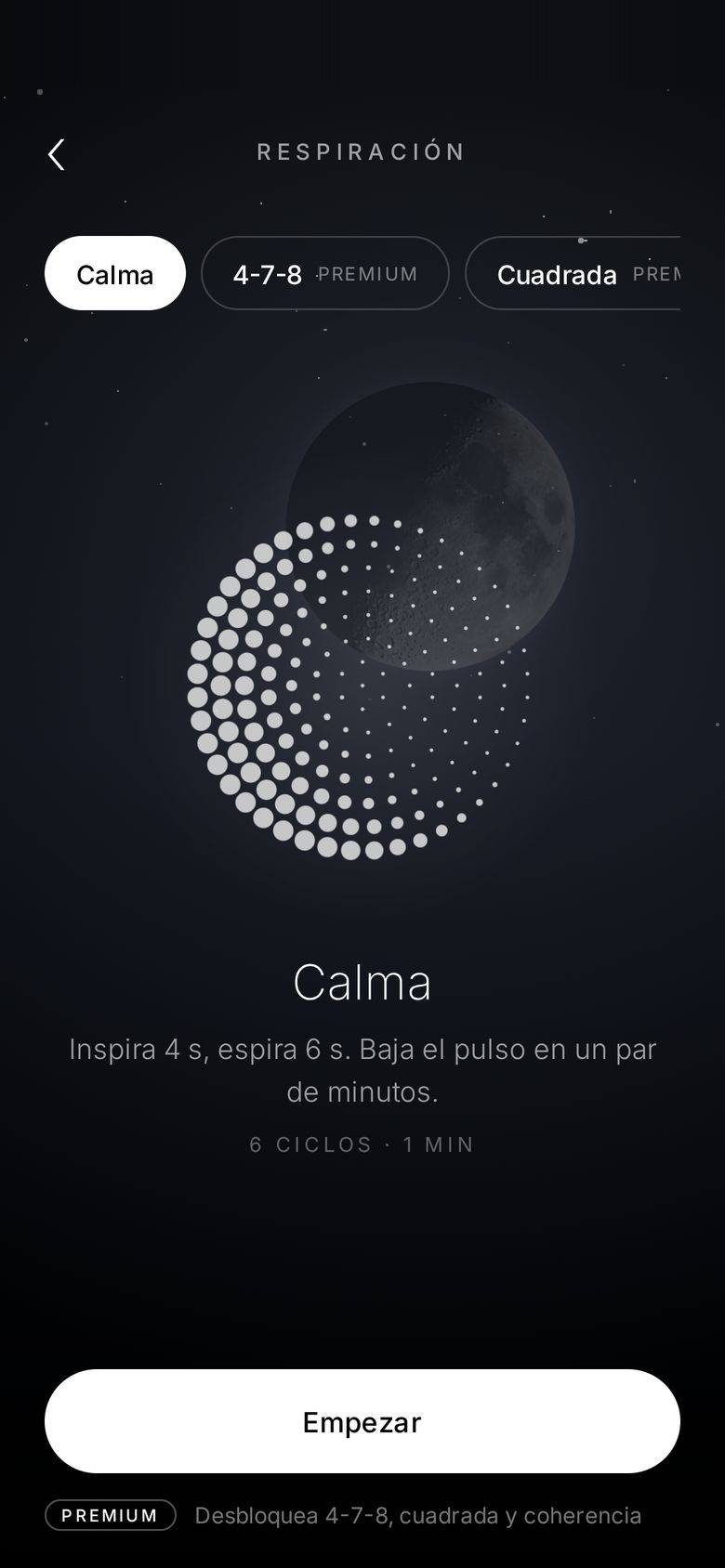 Respiración: la luna de puntos que guía cada respiración